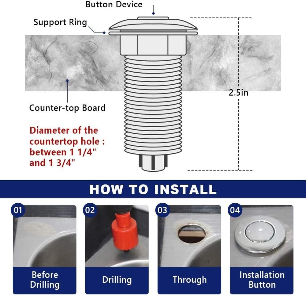 Simple Installation Long 3.5" Air Switch for Enhanced Kitchen Disposal Systems