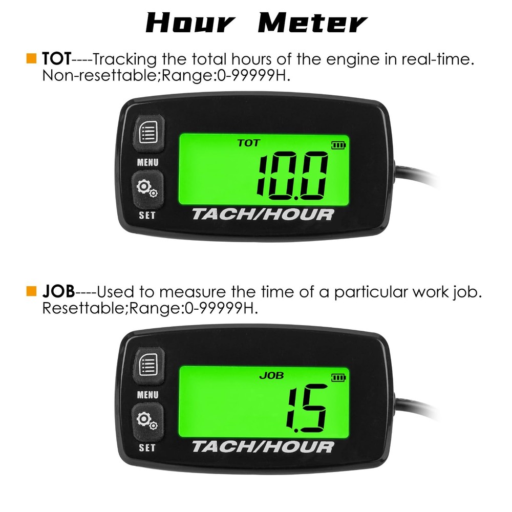 Self-Powered Tacho/Hour Meter,Built-in Replaceable Battery,Ajustable Backligh...