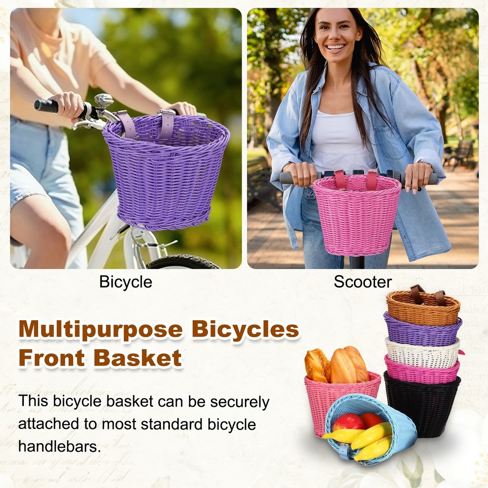 Handwoven Wicker Rainbow Bicycle Basket with Adjustable, Brown