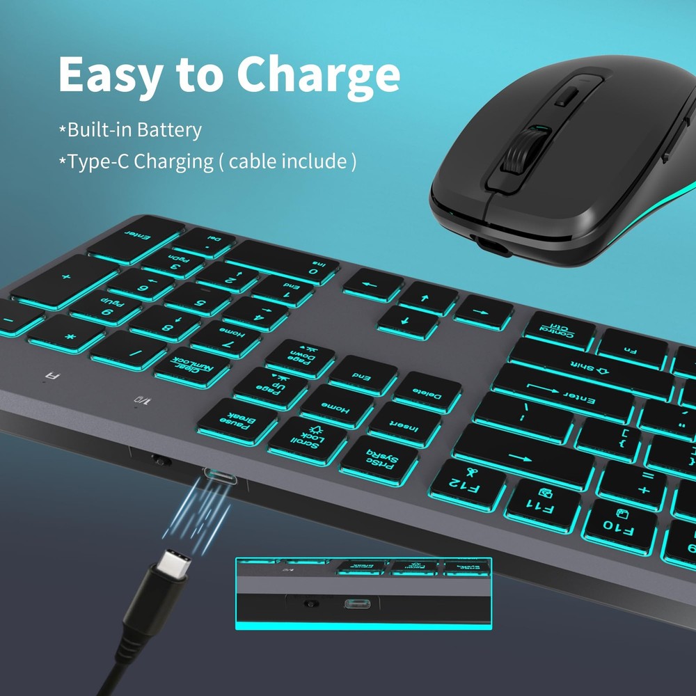 POWZAN Backlit Wireless Keyboard and Mouse RF425S(keyboard+mouse combo)