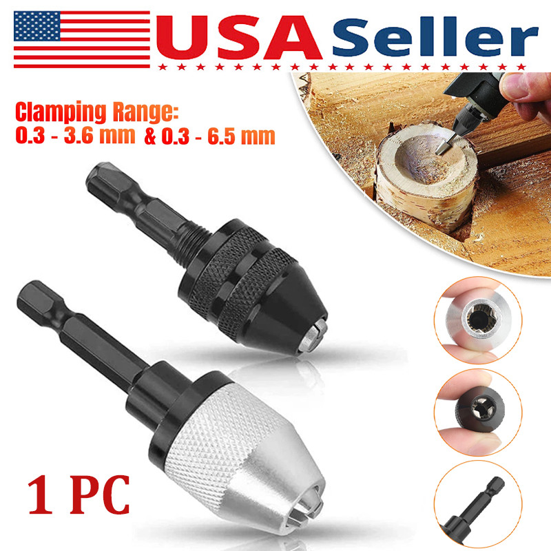 1x Keyless Drill Bit Quick Change Drill Chuck Conversion Adapter 1/4" Hex Shank