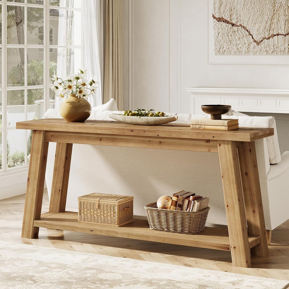 70.9" Solid Wood Console Table Entryway 2-Tier Sofa Table Behind Couch Farmhouse