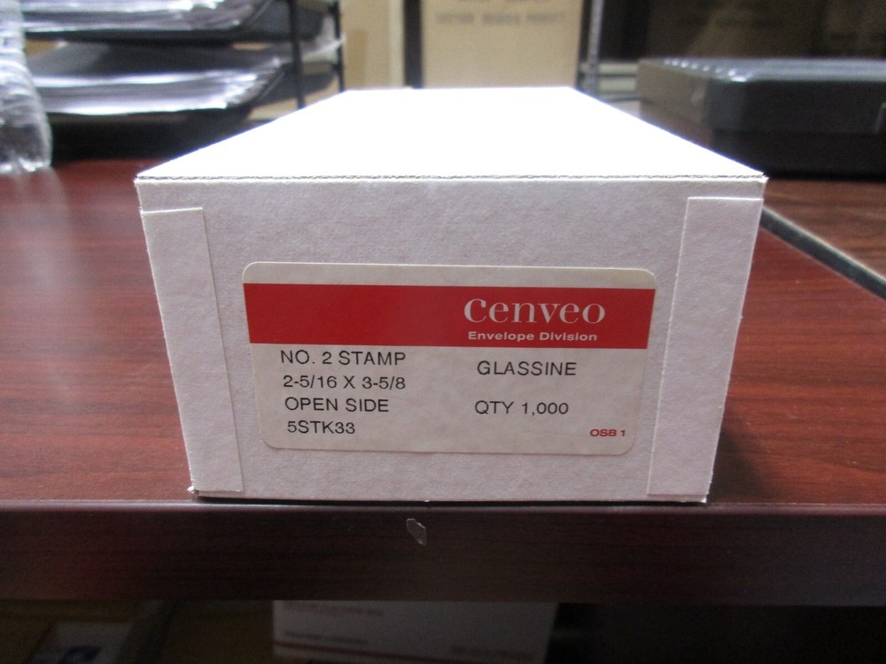 CENVEO #2 GLASSINE ENVELOPE 2-5/16 X 3-5/8" OPEN SIDE QTY 1000 WITH FREE SHP!