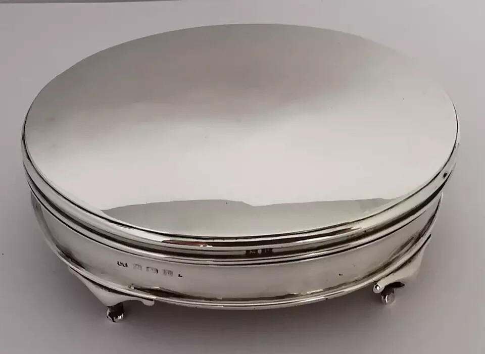 Antique Solid Silver Jewellery Box - Birm. 1914