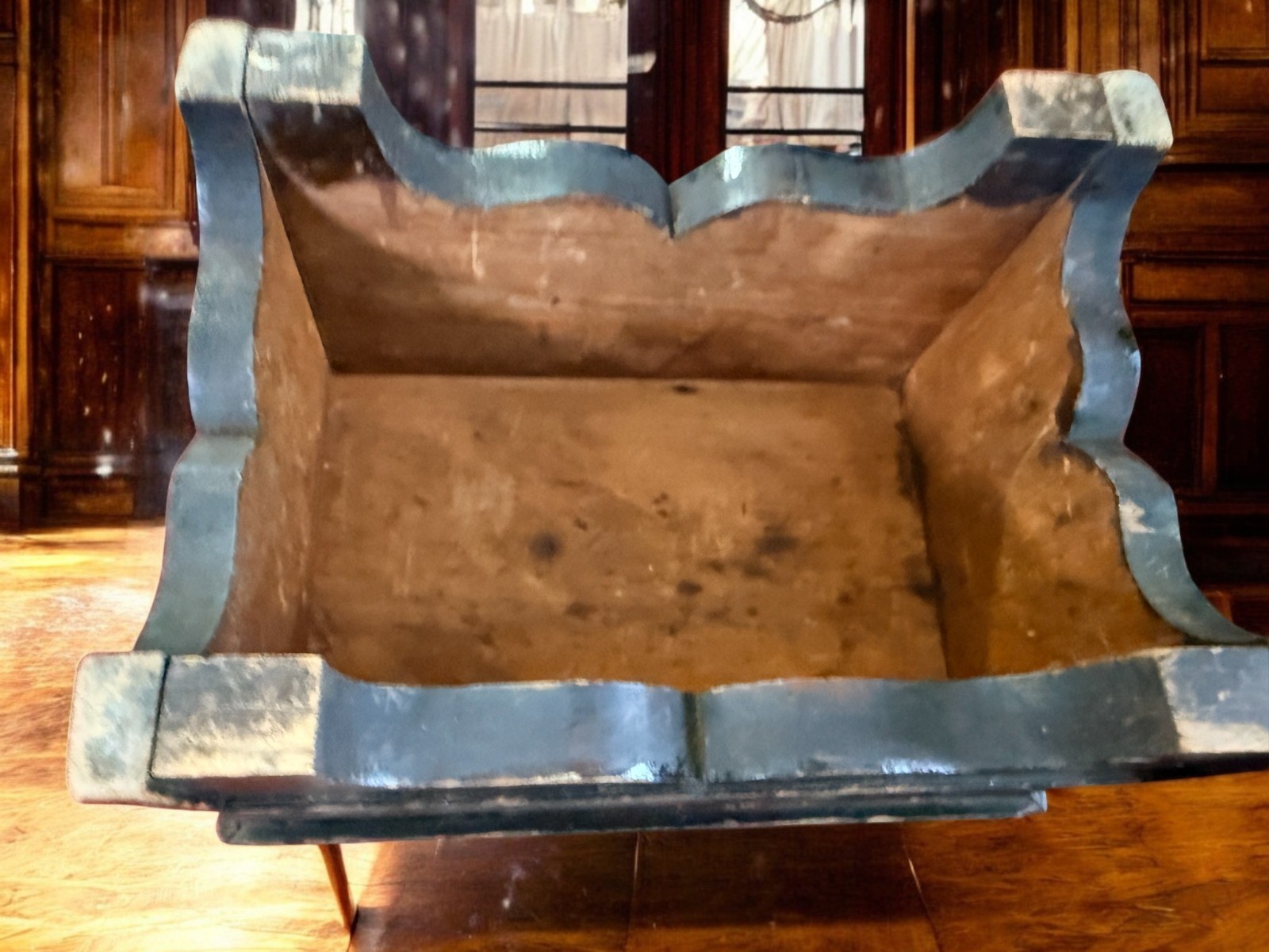 Vintage Floral Tapestry Footstool Wood Base Ottoman Inlaid bird eagle