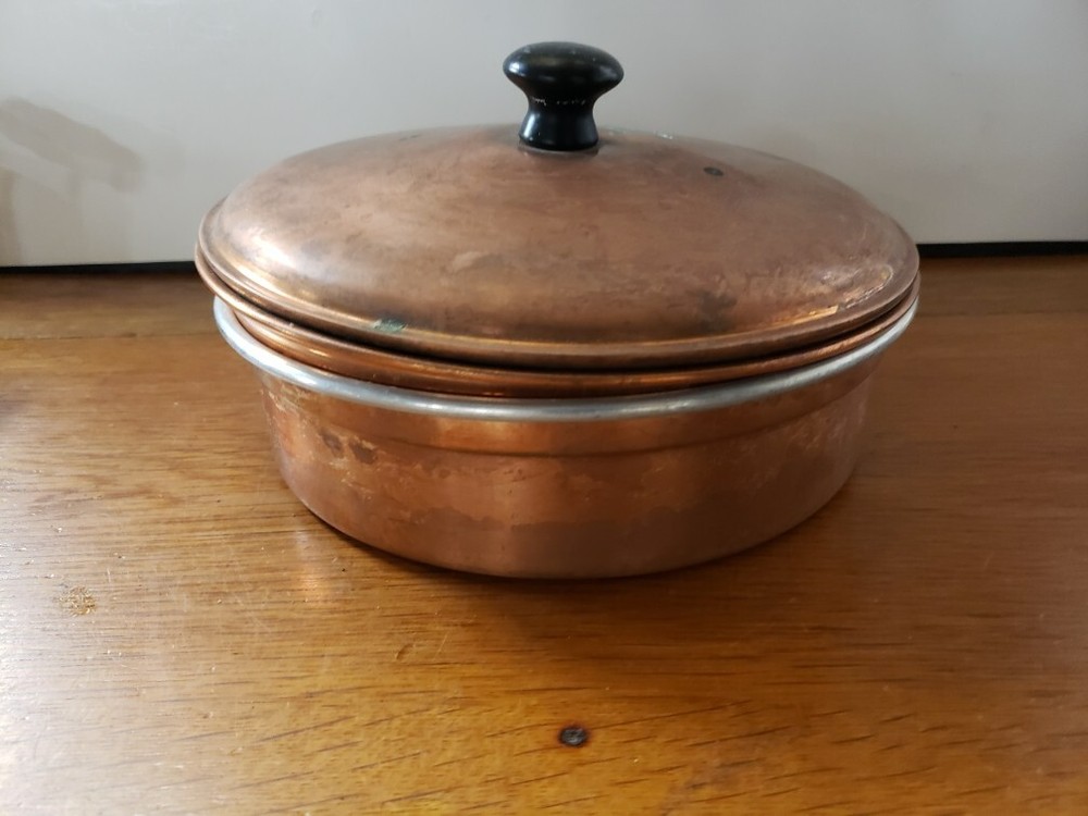 Vtg Copper Warming Pot Chafing Dish Three Piece Set