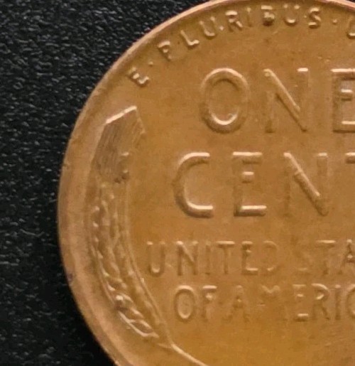 Error- 1955-S Wheat Penny Error. Die Chip on Reverse side