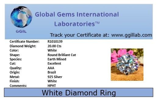 Certified 20 Ct White Diamond Solitaire Ring ! Free Diamond Studs