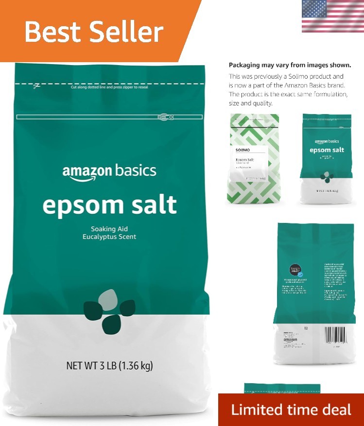 Amazon Brand Solimo Epsom Salt Soaking Aid, Eucalyptus Scented, 3 Pound