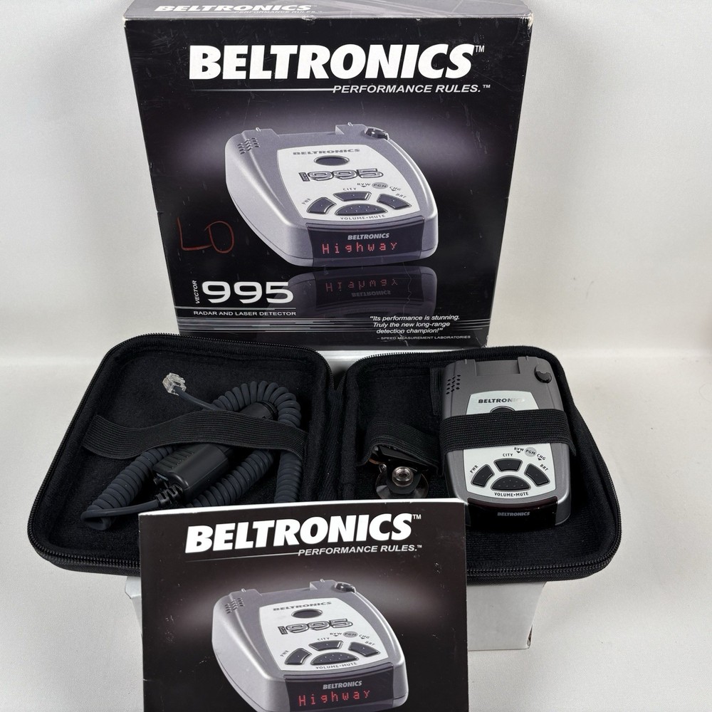 Beltronics Vector 995 Radar Detector + Power Cord & Mount + Extra Suction + Case