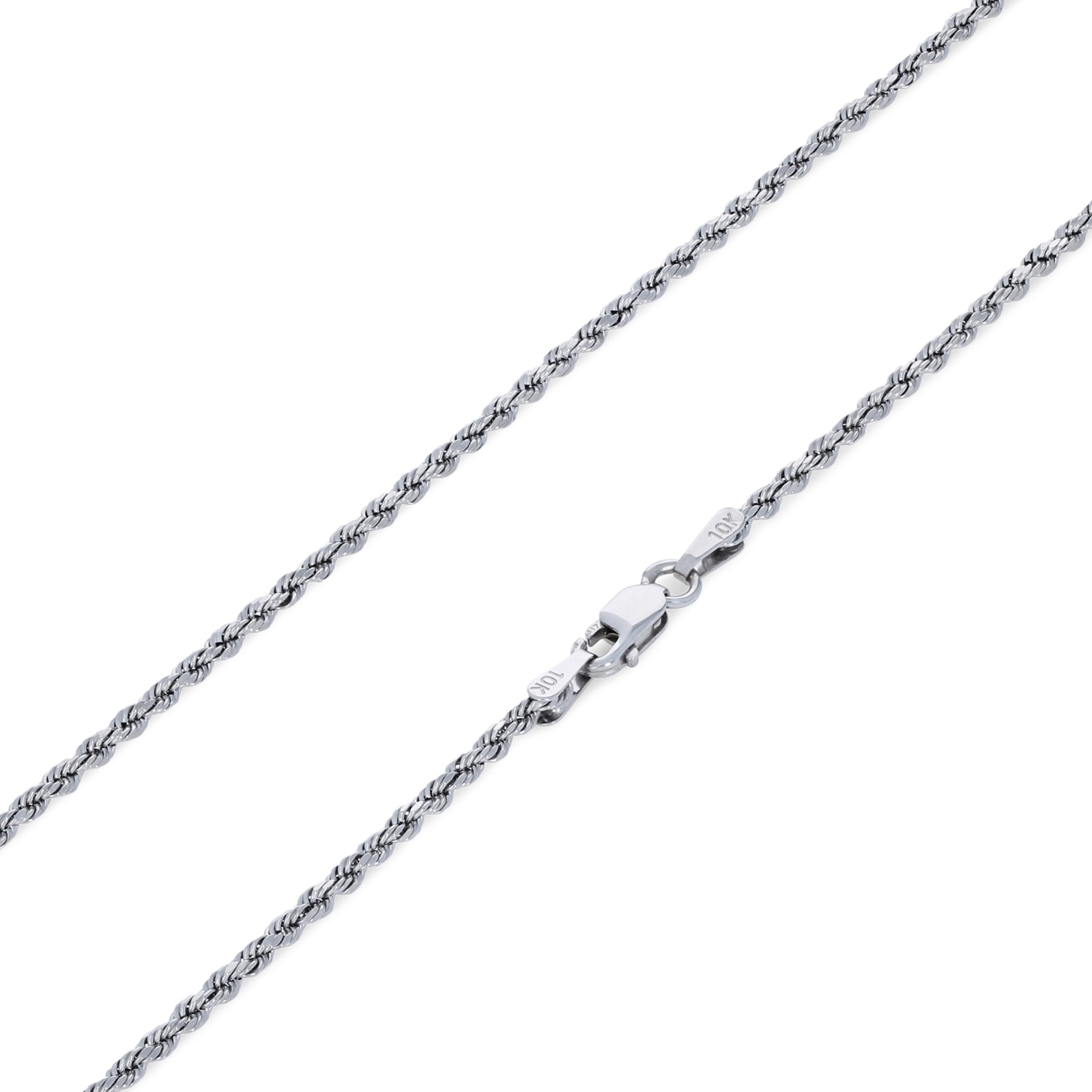 10K White Gold 1.5mm-7mm Diamond Cut Rope Chain Necklace Mens Womens 16"-30"