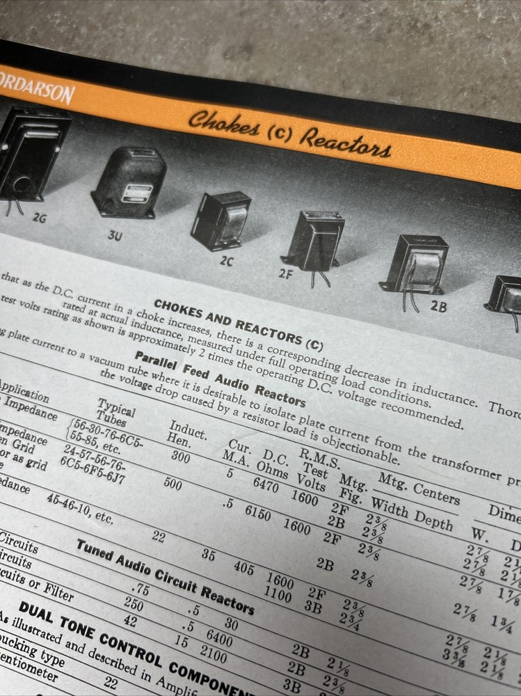 TRANSFORMERS BY THORDARSON COMPLETE CAT. NO 400-FX 1942 & COMPARISON DATA JB61