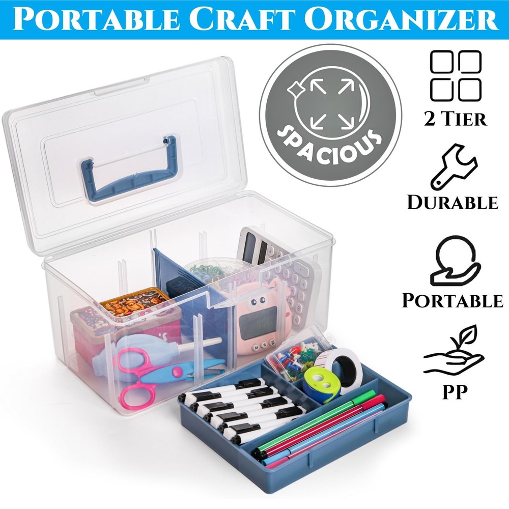 2 Pack Plastic Dividing Storage , 2 Layer Multipurpose Craft Organizer and St...