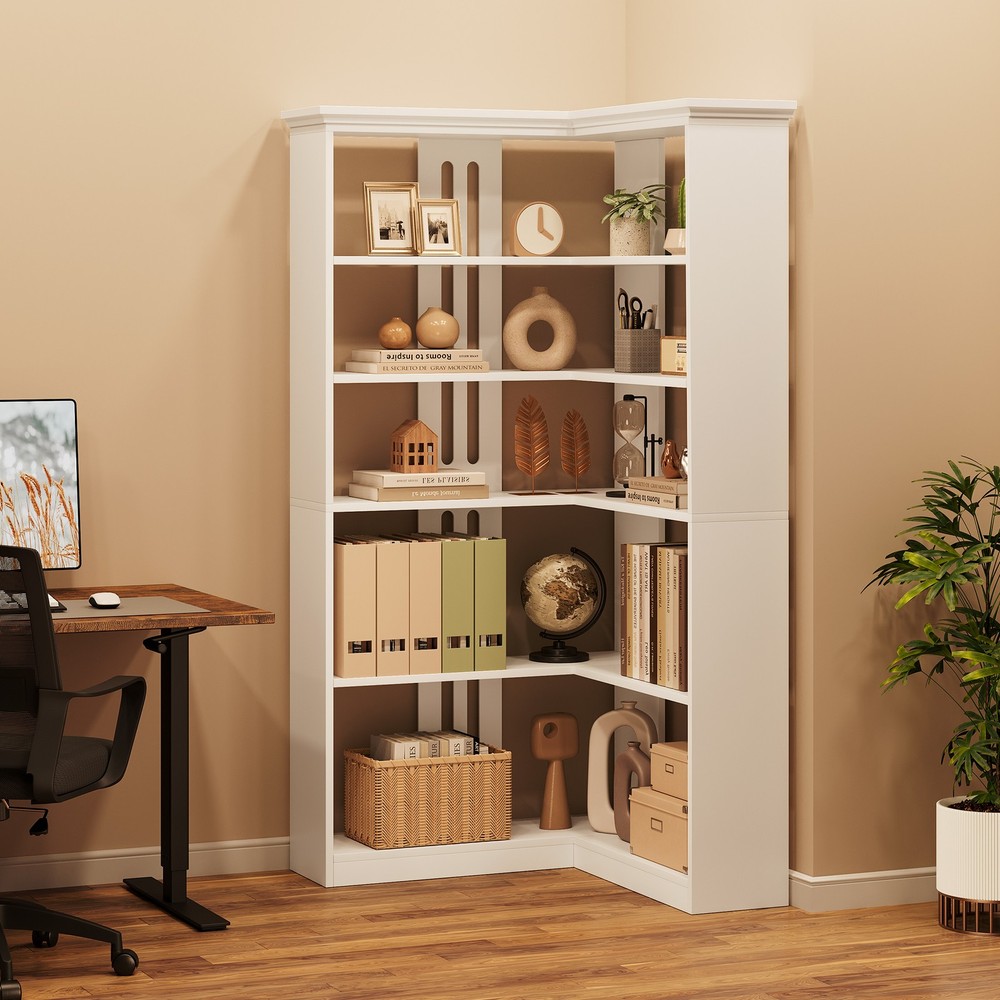 Corner Panel Bookcase 90° Corner Standing Bookcase, Half Back Panel, White