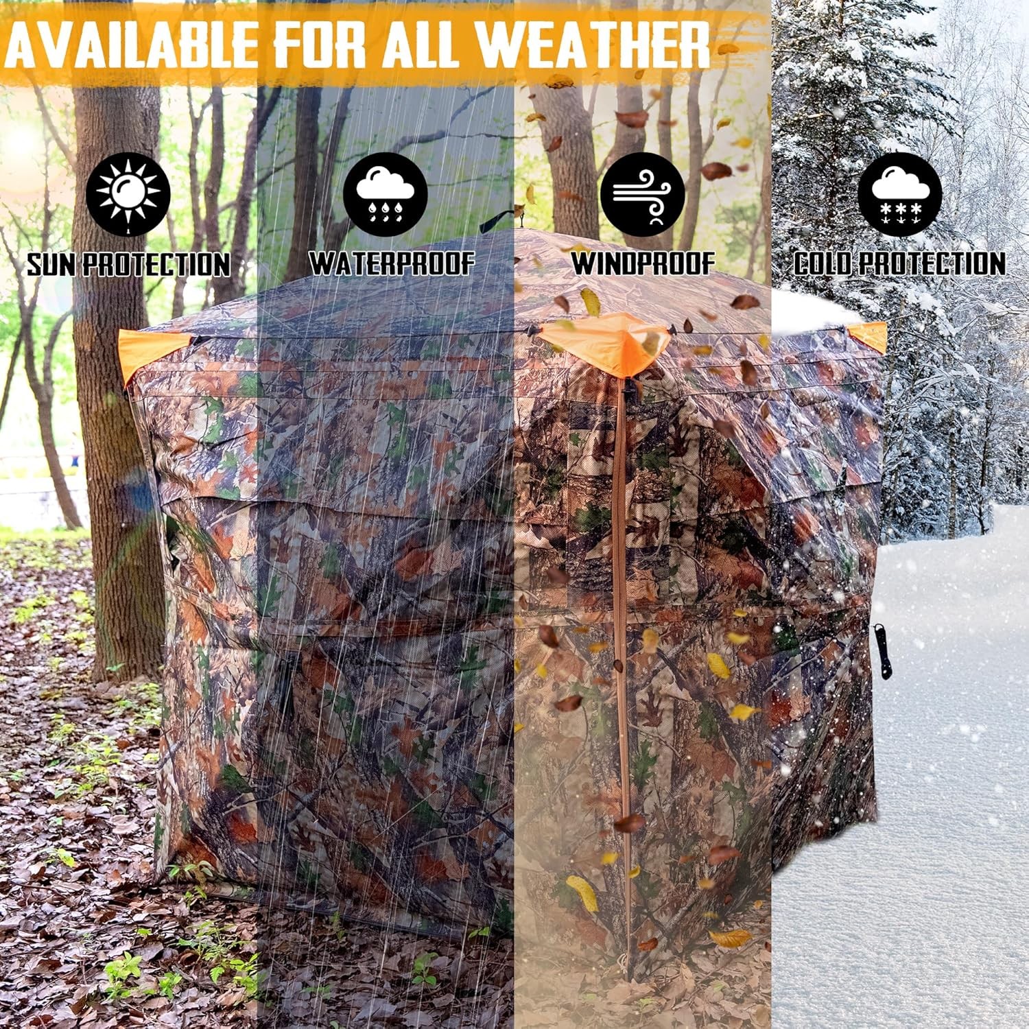 New Hunting Blind,360° See Through Ground Blind W/ Mat for 2-3 Person,Camouflage