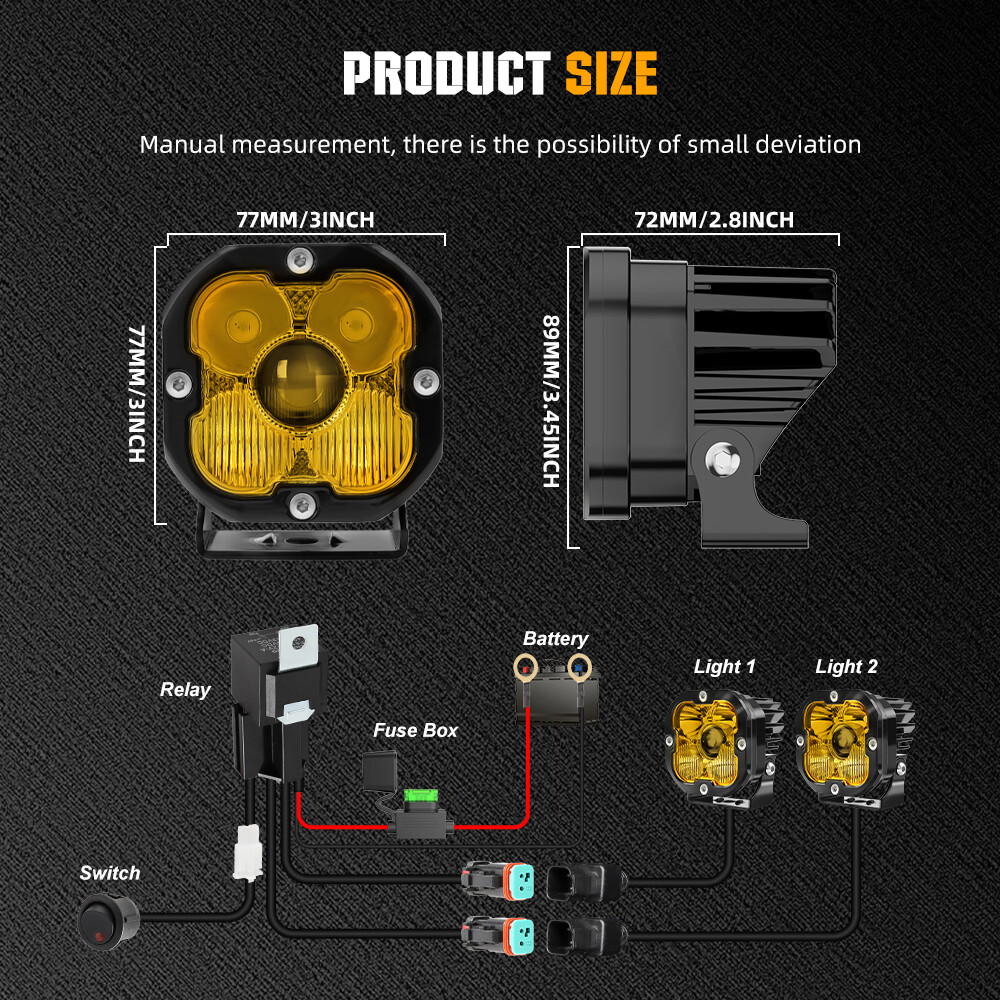 Colight 3inch Squadron Sport Amber LED Pair Driving/Combo Lights w/ Wire Harness