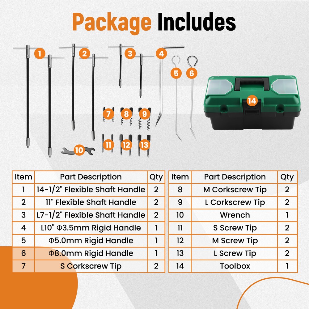 23pcs Packing Extractor Set, Flexible Shaft Corkscrew Pulling Hook Set
