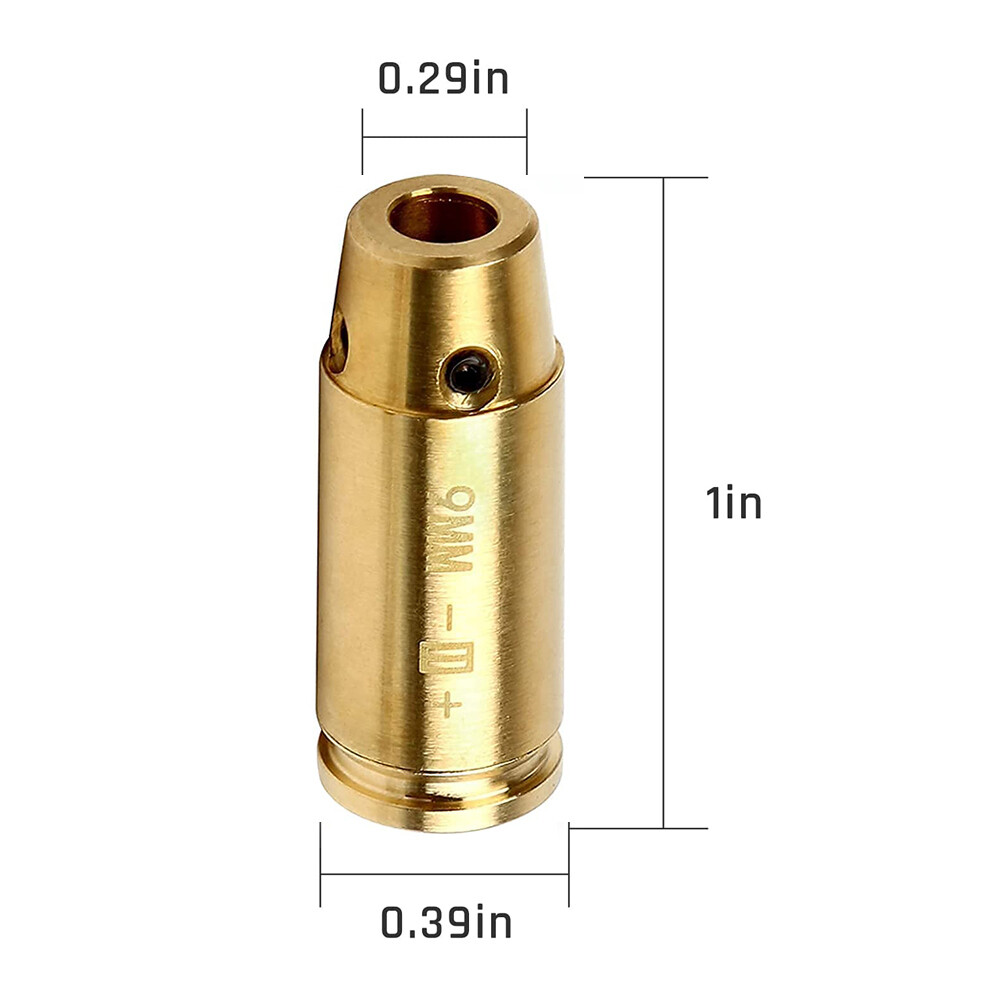 CAL 9mm Red Laser Bore Sight Brass Cartridge Bullet Shap Boresighter 6 Batteries