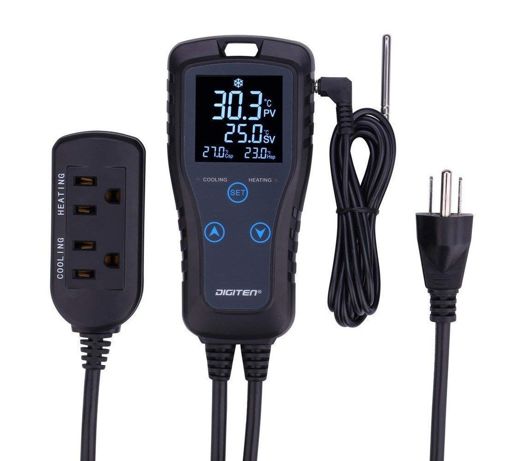 Digital Temperature Controller 2-Stage Thermostat Outlet Heating & Cooling Mo...