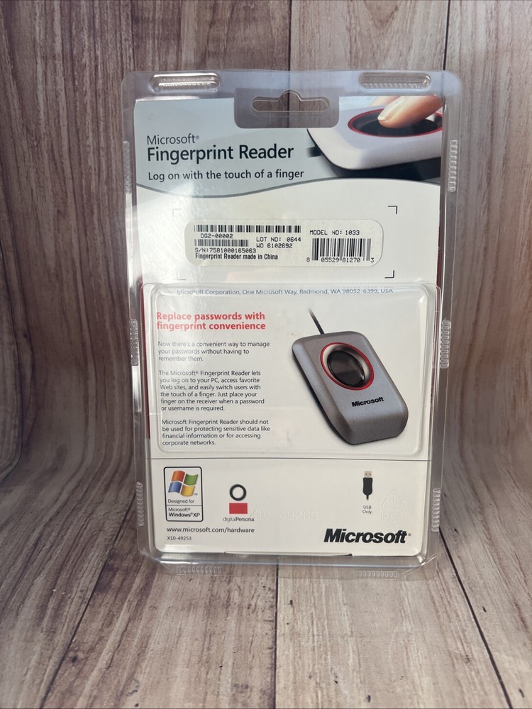 Microsoft Fingerprint Reader Model 1033 Password Replacement SEALED Windows XP