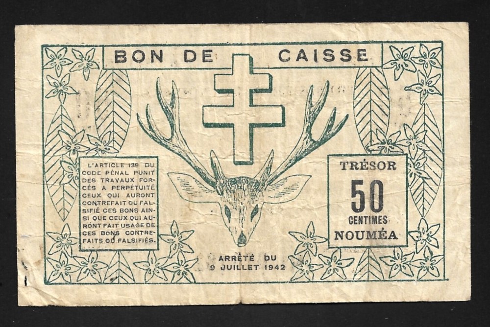 New Caledonia - Old 50 Cent. Note - 1942 - P51 - Circulated