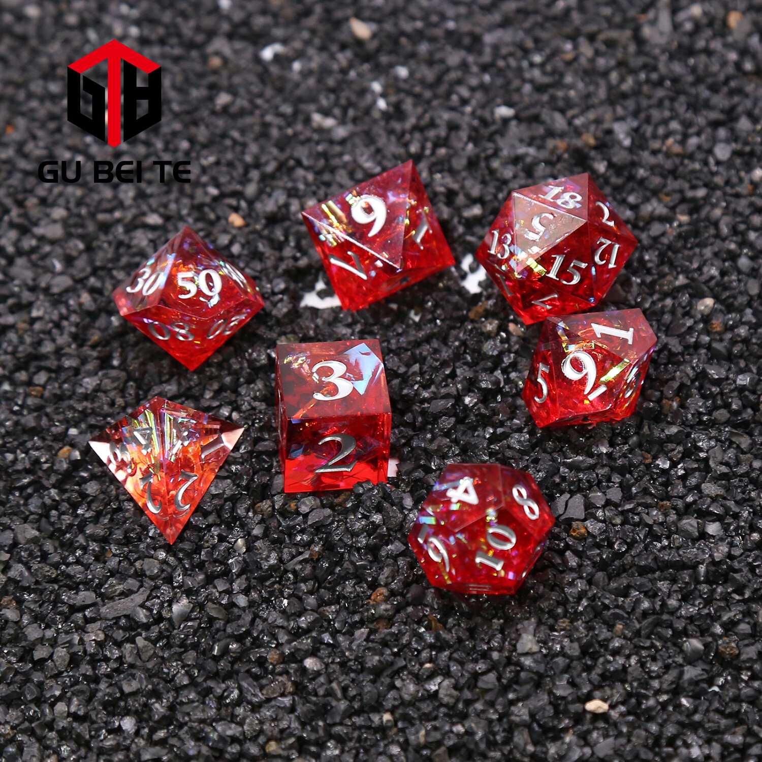 7Pcs DND Dice Set Resin Red Polyhedral Dice D4 D6 D8 D10 D10 D10 D% for Rpg D&D