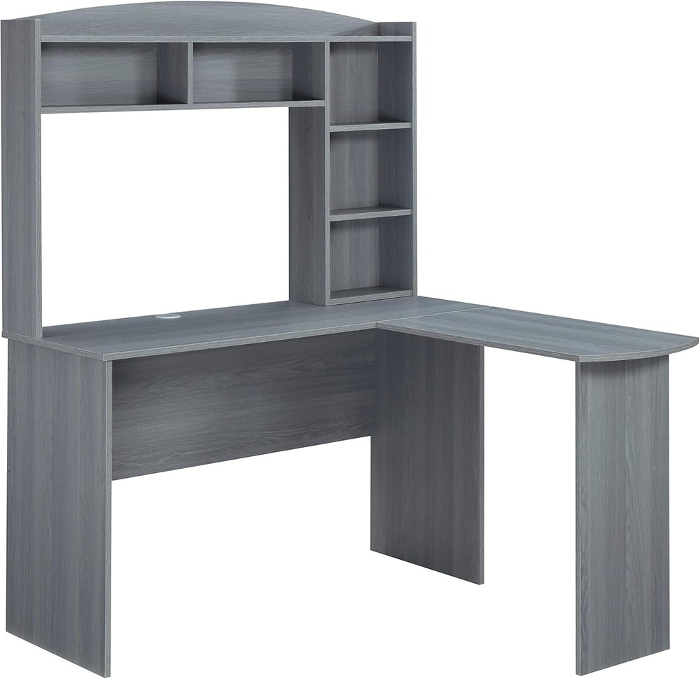 Modern Hutch L-Shaped Computer Desk Grey