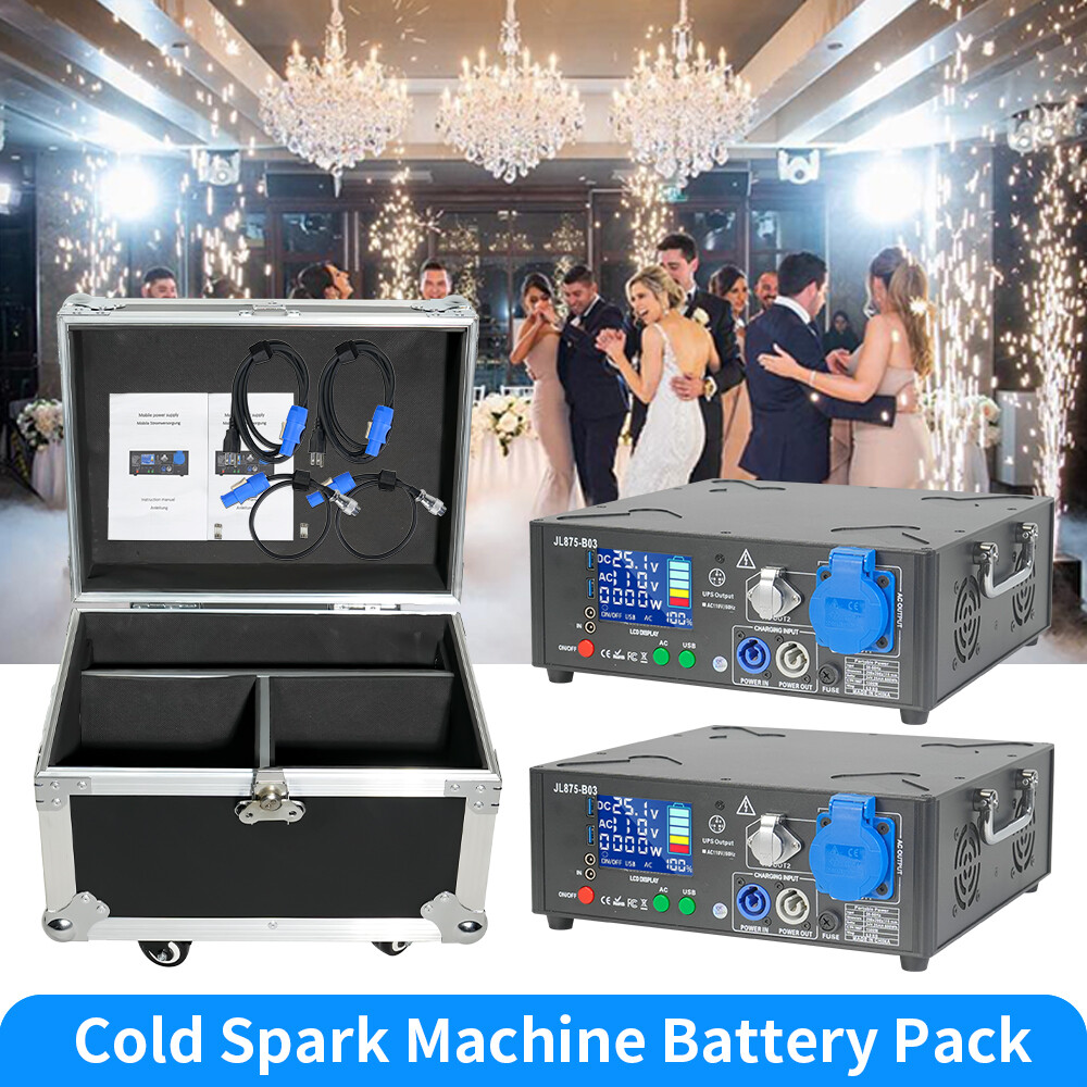 2 Set 1500W Black Powered Base Cold Spark Machine Battery Pack with Flight Case