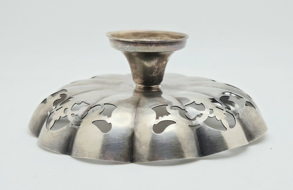 Vintrage Silverplate Candy Dish 4" Scalloped with Cutouts, Footed