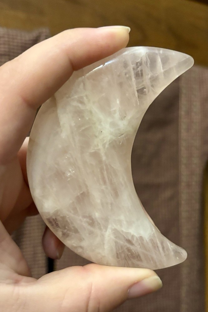 Rose Quartz Palm Stone or Display - Polished - Crescent Moon - 130 Grams