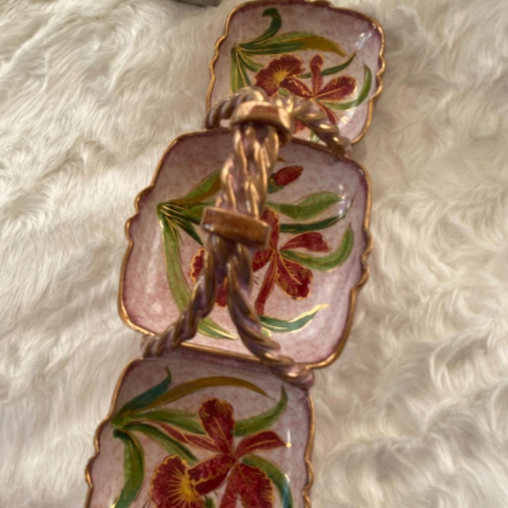 Hand-Painted Floral Ceramic Divided Serving Dish with Handle
