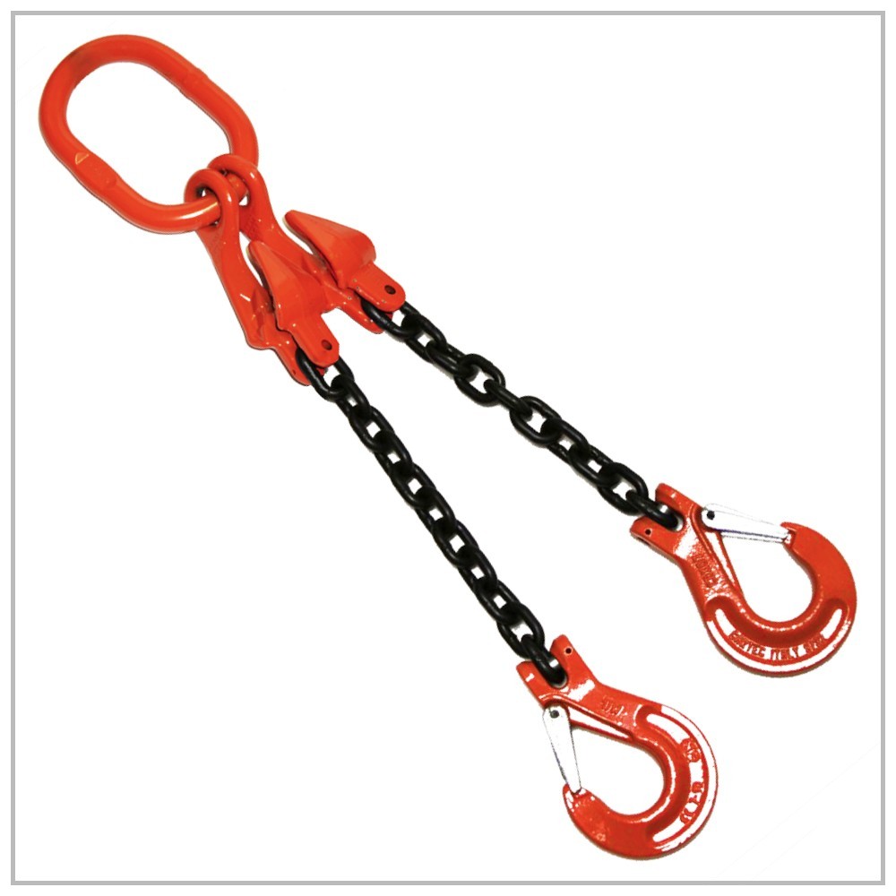 9/32" x 6' Chain Sling 2-leg Spreader Grade 100 Safety Latch Hooks Tagged