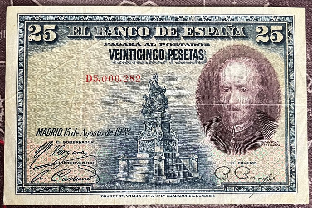 SPAIN 1928 25 PESETA NOTE