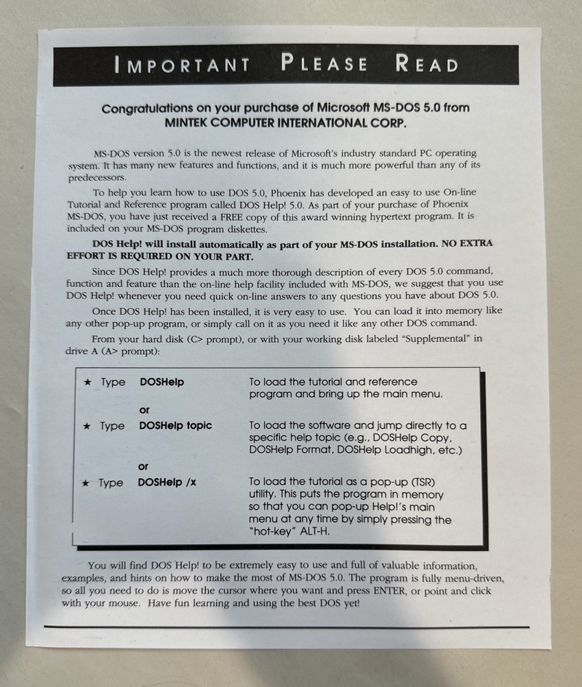 Microsoft MS-DOS 5.0 Operating System 1989 Complete In Box