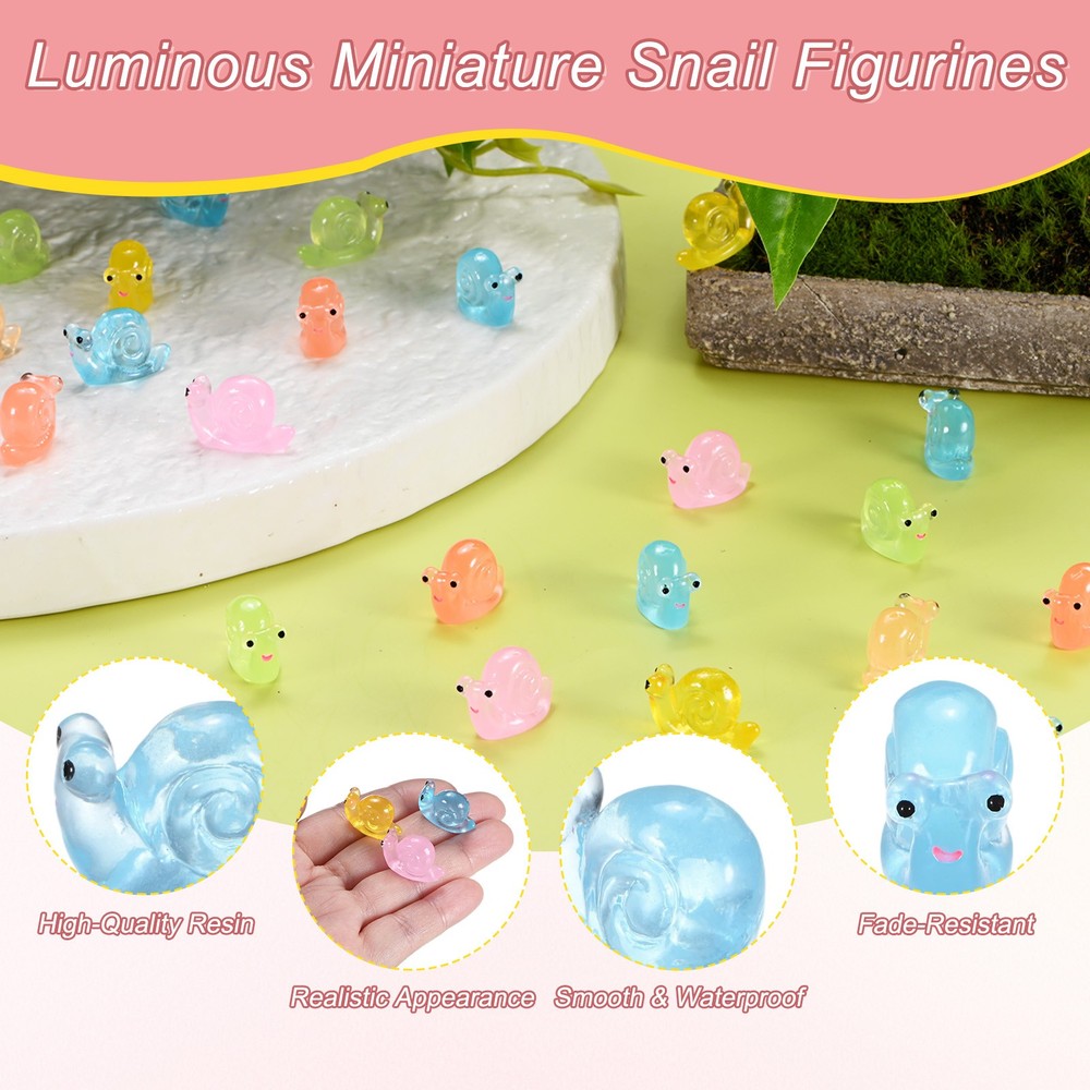 20-Pack Luminous Mini Resin Snail, Tiny Snail Figurines [Multicolor]