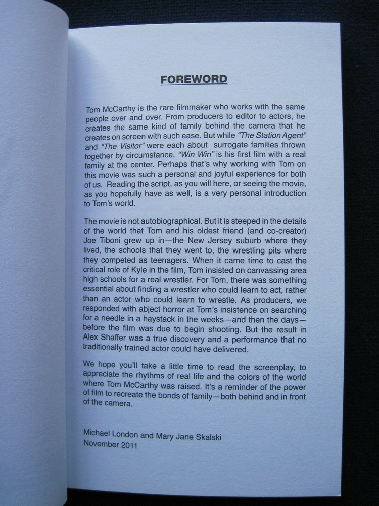 WIN WIN - OSCAR CONSIDERATION SCRIPT - PB, First Appearance in Book Form, 1st Ed