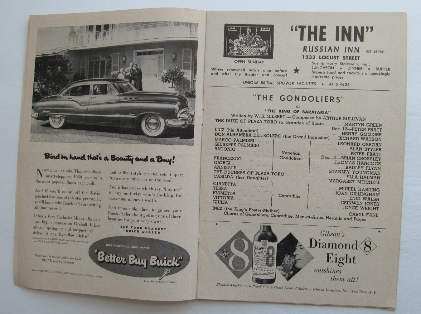 D'Oyly Carte Opera Co  Program-Gondoliers+ -Gilbert & Sullivan 1949 Philadelphia