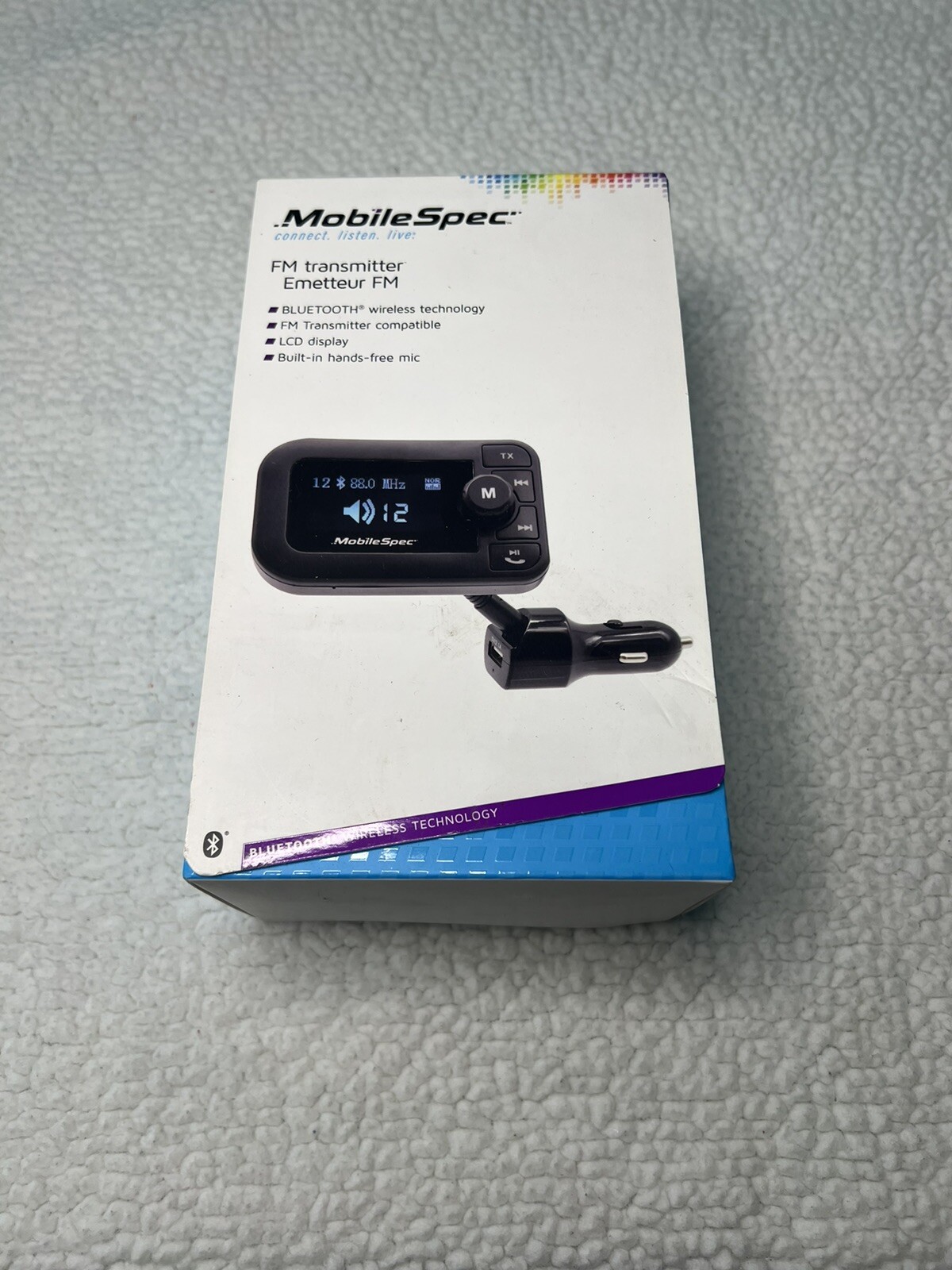 NEW! MobileSpec 12V FM Transmitter w/ 2.1A USB Port and Hands-Free Mic MBS13203