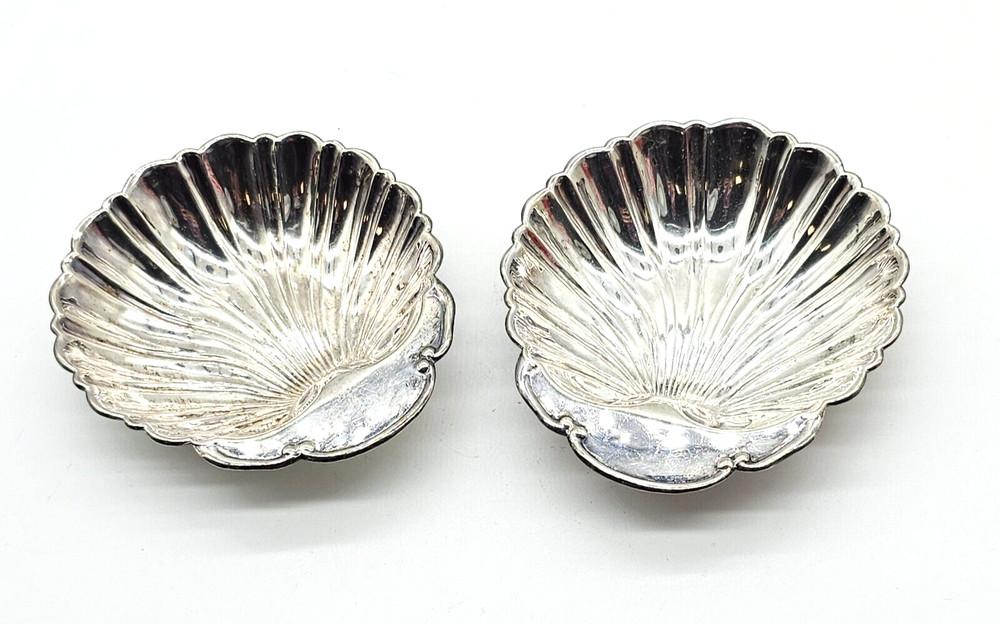 2 Crescent Silverware Co. Scalloped Trinket Sauce Dishes Silver Plated 3" x 3.5"