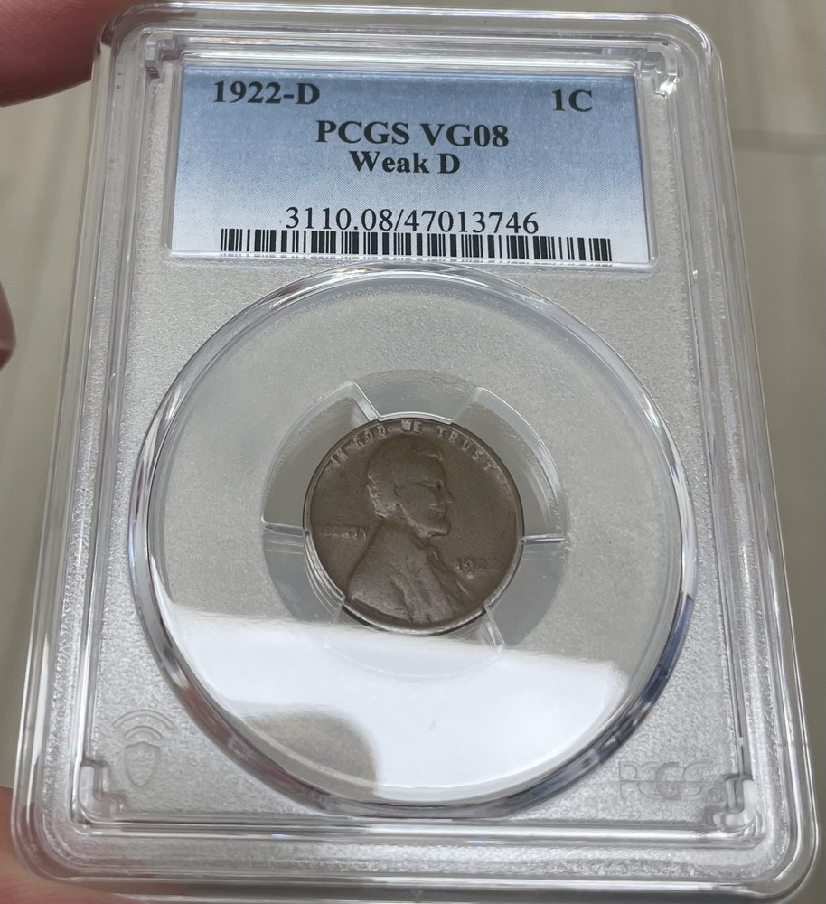 1922 Weak D Lincoln Wheat Cent PCGS VG08