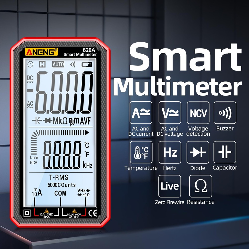 Digital Multimeter, Voltmeter Smart Electrical Tester 6000 Counts with 620A