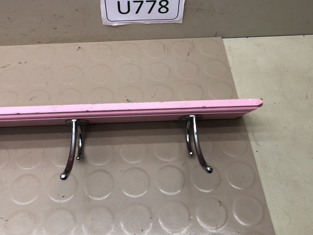 4 Chrome Hooks on Pink Wall Coat Rack