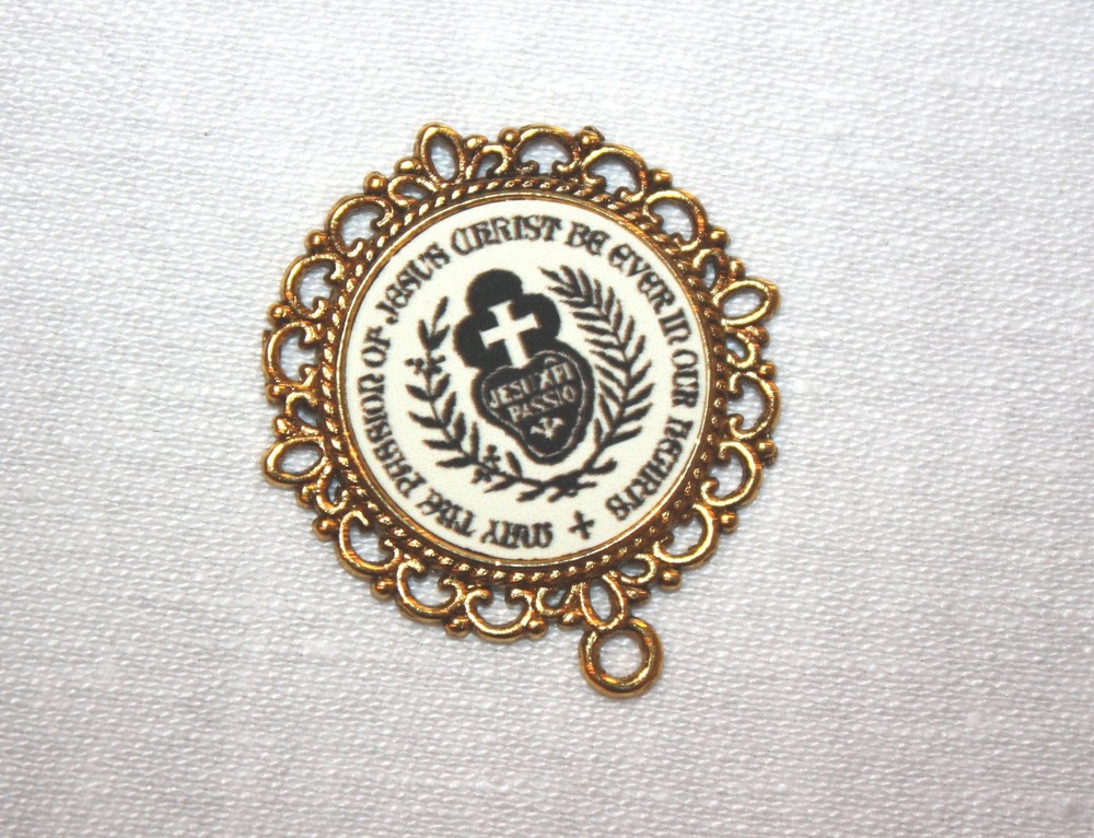 Antique Gold Rosary Center Part/Color/Rosary Making/Passionist Insignia Medal #8
