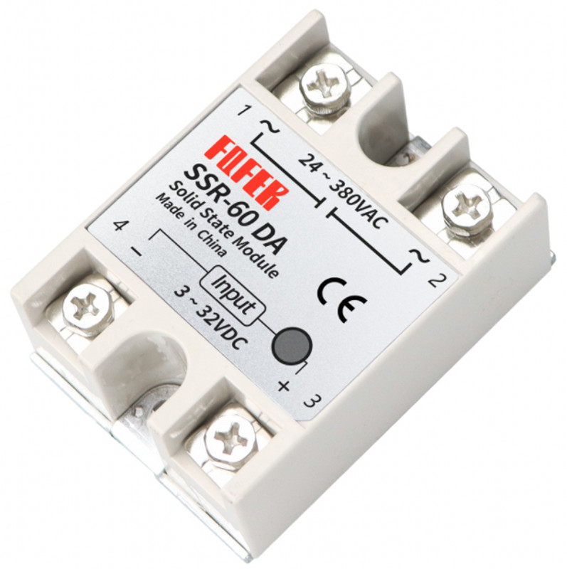 SSR-60DA Solid State Relay Module DC-AC 60A DC 3-32V to AC 24-380V Single Phase
