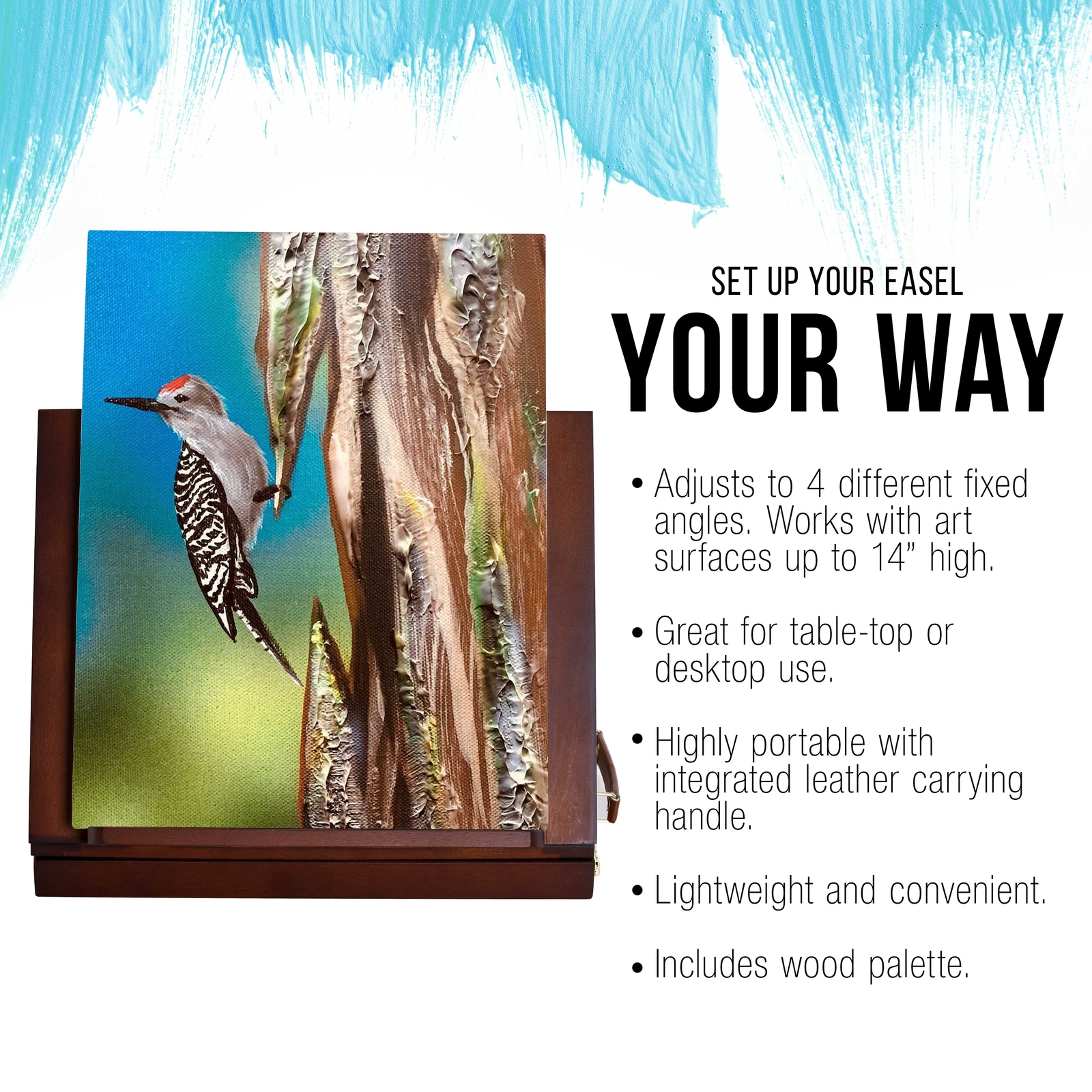 Walnut Solana Artist Wood Desk Table Easel, Storage Drawer, Art, Paint, Canvas