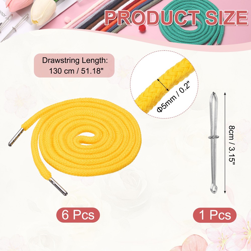 6 Pcs Hoodie Strings Drawstring Cords with Easy Threader (Light Yellow)