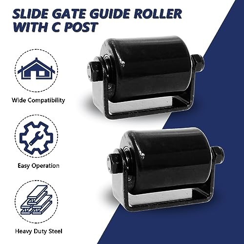 2Pack Slide Gate Guide Roller with C Post Welded Bracket, 3 Inches - 2 Pack