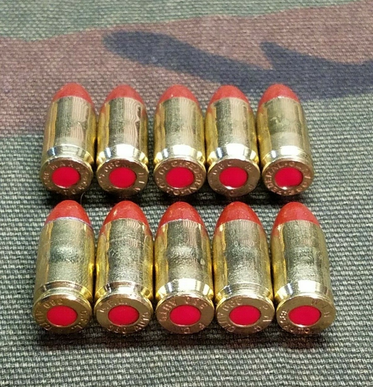 380 ACP SNAP CAPS SET OF 10 (RED+BRASS) REAL WEIGHT!!!