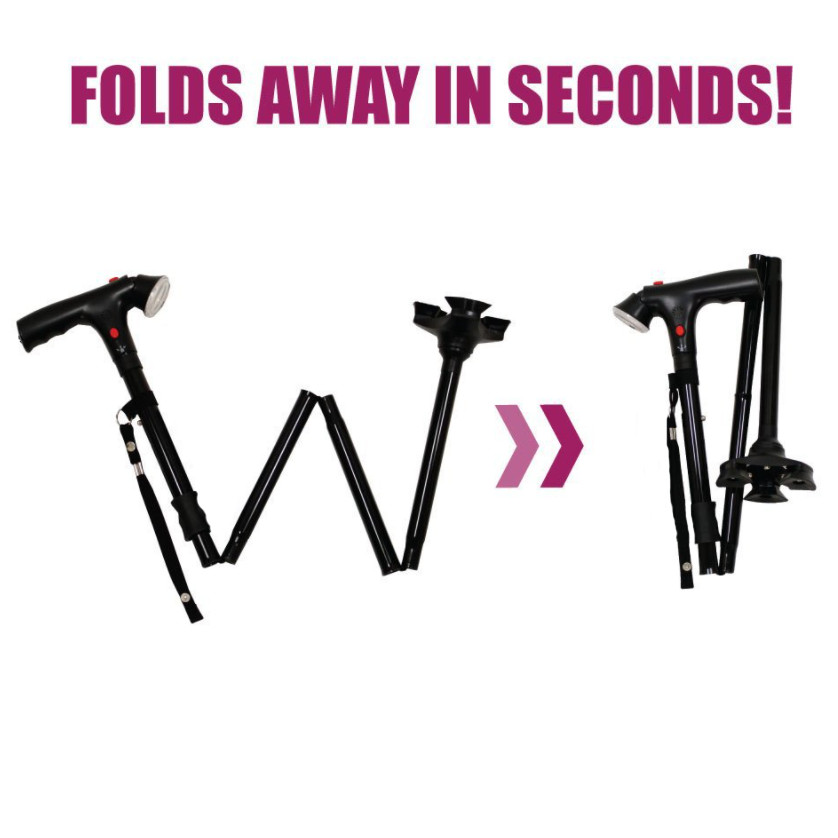 Foldable Walking Stick w/Alert Function LED Light Height Adjustable Walking Cane