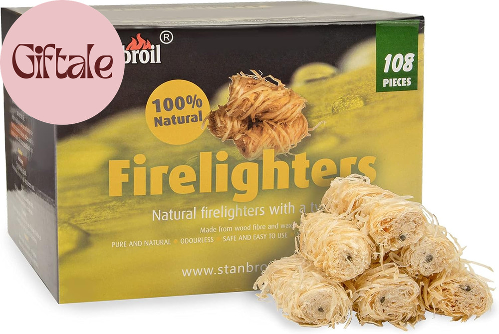 108 Pcs Fire Starters, Natural Charcoal Fire Starters Super Fast Lighting Perfec